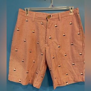 EUC Vintage Kelly’s Kids Seersucker Sailboat Shorts size Medium